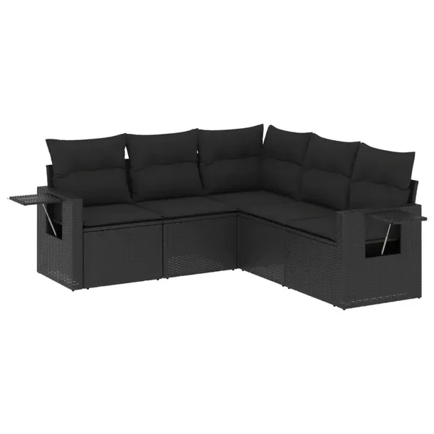 Zestaw mebli ogrodowych modułowych czarny z poduszkami 55x62x69 cm
