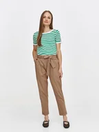 Swetry damskie - Sweter z miękkiej dzianiny w zielone paski - miniaturka - grafika 1