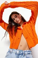 Swetry damskie - Trendyol FeMan Regular Fit Basic Polo Neck Dzianina Kardigan, Pomarańczowy, S, pomarańczowy, S - miniaturka - grafika 1