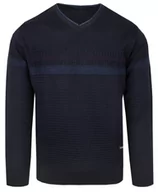 Swetry męskie - Elegancki Męski Sweter z Dekoltem w Serek (V-Neck) - Trikko - Granatowy - miniaturka - grafika 1