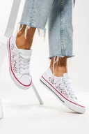 Trampki damskie - Białe trampki damskie koronkowe buty sportowe ażurowe sznurowane Casu EV-97 - miniaturka - grafika 1