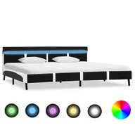 Łóżka - vidaXL Rama łóżka z LED, czarna, sztuczna skóra, 180 x 200 cm - miniaturka - grafika 1