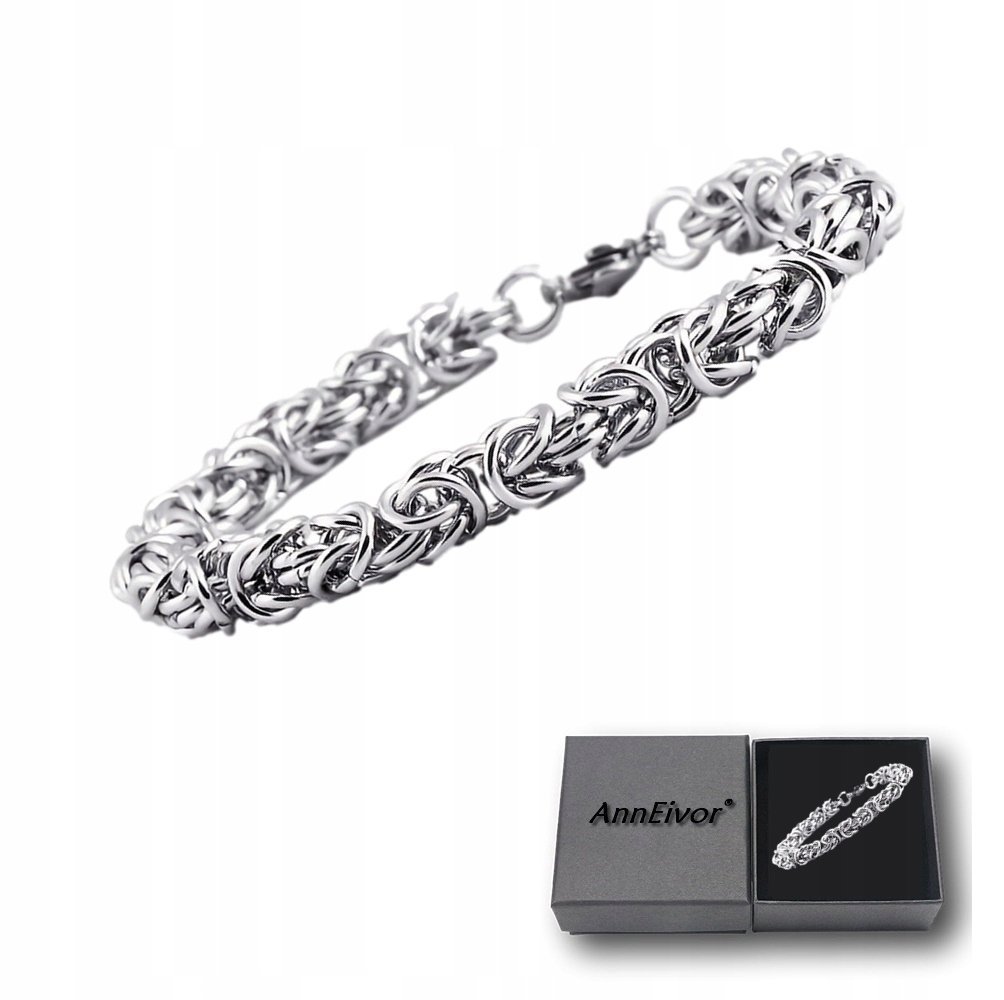 Bransoletka Męska Srebrna 21 cm Pleciona Masywny Splot Stal Chirurgiczna