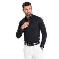 Koszule męskie - Klasyczna koszula męska SLIM FIT z satyny czarna V4 OM-SHOS-0176 L - miniaturka - grafika 1