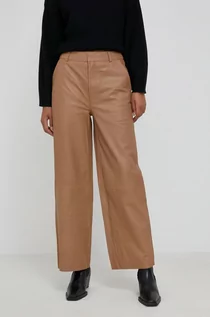 Spodnie damskie - Gestuz spodnie skórzane damskie kolor beżowy proste high waist - grafika 1