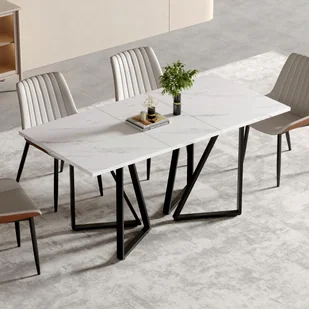 Nowoczesny rozkładany stół jadalny z wzorem marmuru i regulowanymi metalowymi nogami, idealny do jadalni i kuchni (biały + czarny) - Stoły Nowoczesny rozkładany stół jadalny z wzorem marmuru i regulowanymi metalowymi nogami, idealny do jadalni i kuchni (biały + czarny) - Stoły - miniaturka - grafika 1