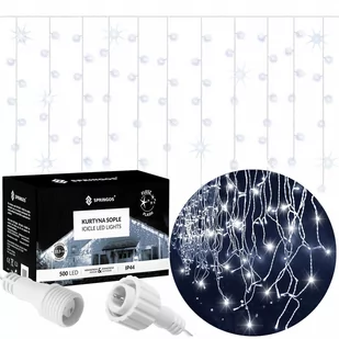 Kurtyna Świetlna 500 Led Girlanda, Lampki Wewnętrzno-Zewnętrzne Sople Biały Zimny + Flash - Oświetlenie świąteczne - miniaturka - grafika 1