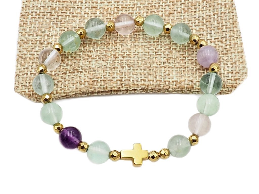 Bransoletka różaniec na rękę fluoryt sakwa