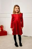 Sukienki i spódniczki dla dziewczynek - Czerwona błyszcząca sukienka dla dziewczynki na święta Klaudia - miniaturka - grafika 1