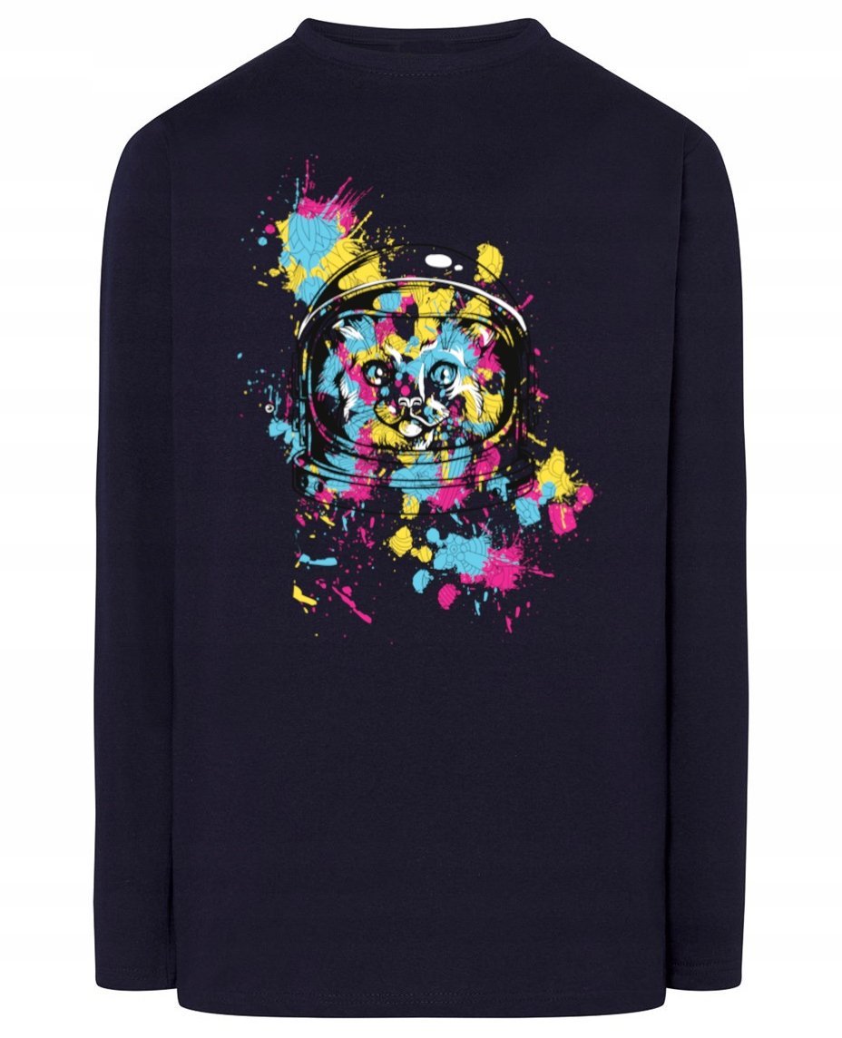 Longsleeve kolorowy nadruk KOT ASTRONAUTA r.4XL
