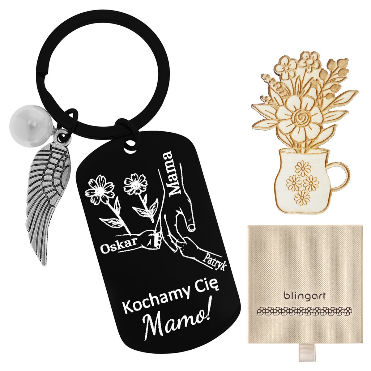 Brelok do kluczy zawieszka GRAWER perła SKRZYDŁO