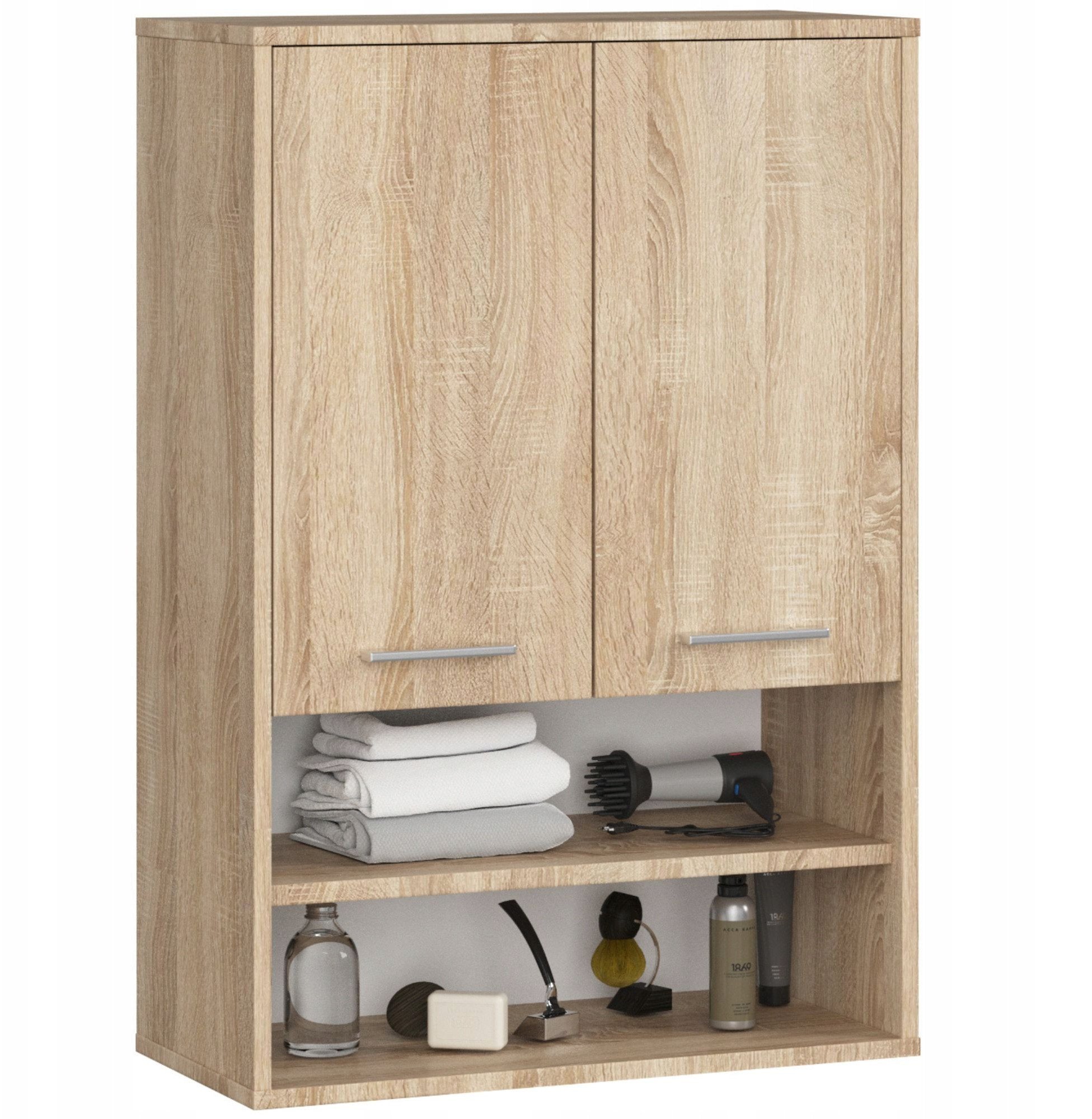 Szafka wisząca łazienkowa FIN 64 cm 2 drzwi 4 półki otwarta - dąb sonoma