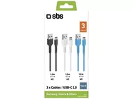 Kable - SBS Zestaw kabli SBS 3x USB A USB-C 1.2m Czarny Biały Niebieski - miniaturka - grafika 1