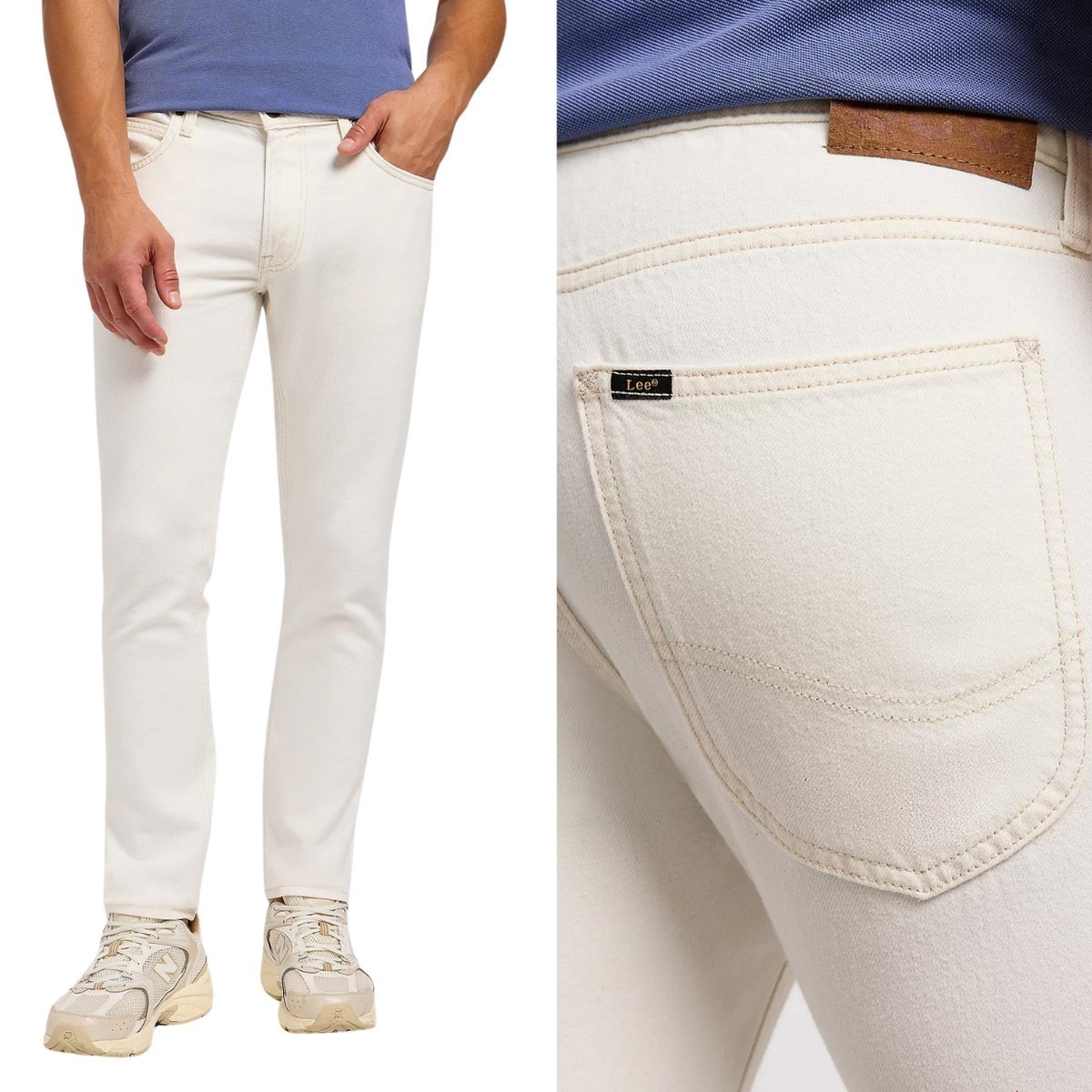 Lee LUKE SLIM White HEMP DżINS białe zwężane spodnie materiałowe W32 L34