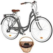Rowery - Rower miejski INDIANA Moena A7ZP 28 cali damski Szary + Koszyk wiklinowy na rower VÖGEL VKS-502 Stylowy | Bezpłatny transport | Raty - miniaturka - grafika 1