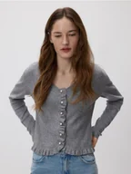 Swetry damskie - Reserved - Kardigan z wiskozą - szary - miniaturka - grafika 1