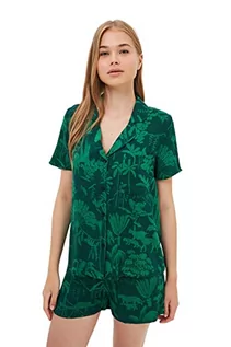 Koszule damskie - Trendyol Damska koszula z nadrukiem zwierzęcym guzikiem szczegółowa średnia tkana koszula - krótki zestaw piżamowy, zielony, 36, ZIELONY, 62 - grafika 1