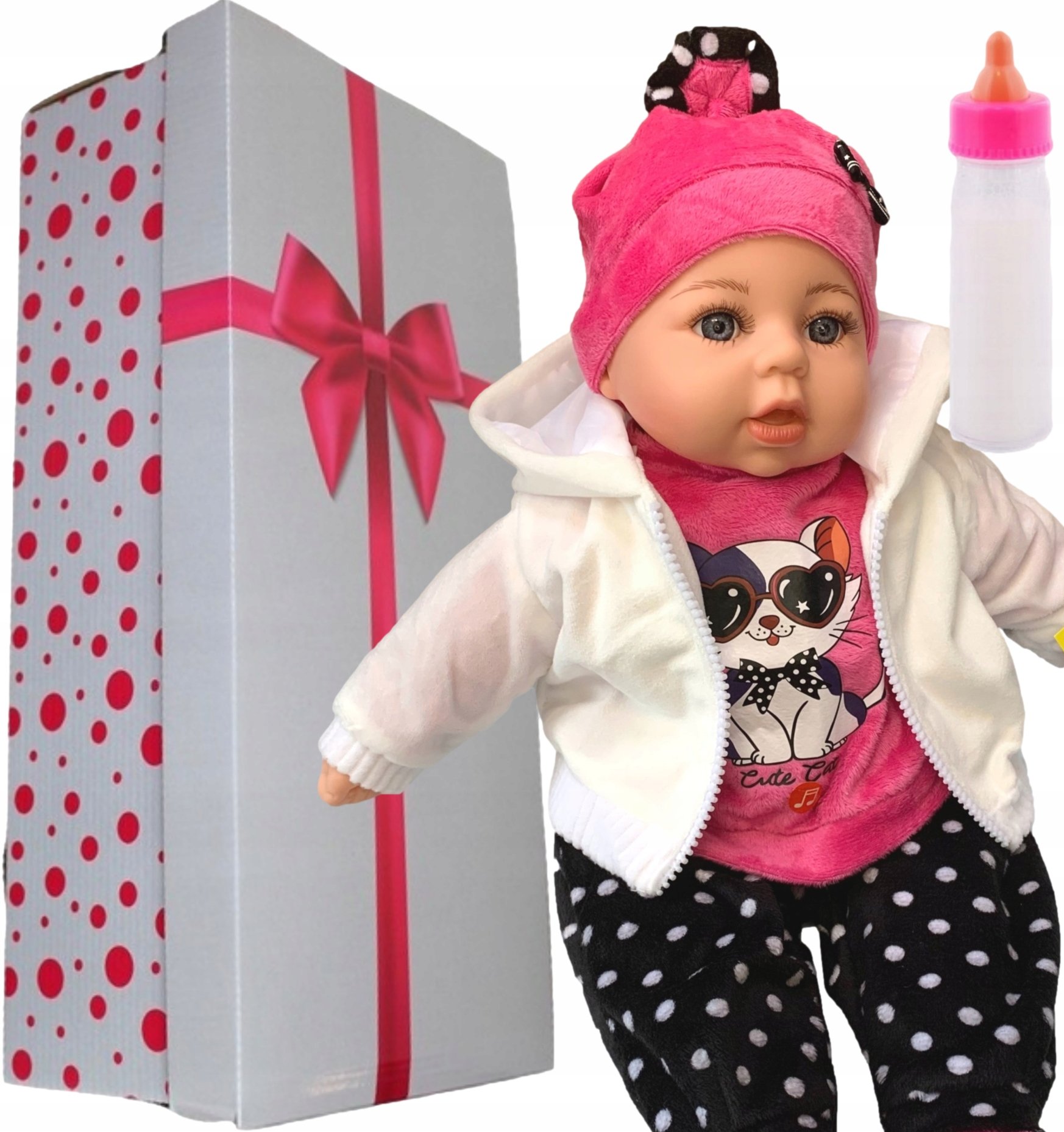 Lalka Jak Żywa Bobas 45cm Mówi butelka smoczek New
