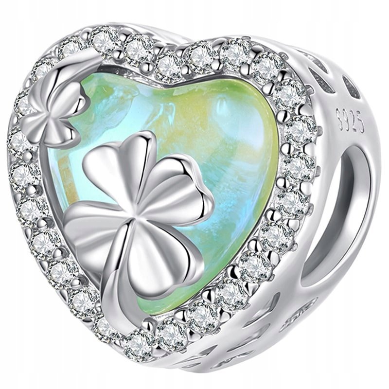 Charms Zawieszka Charms Serce Koniczynka Srebro 925 Charmsy Trusky