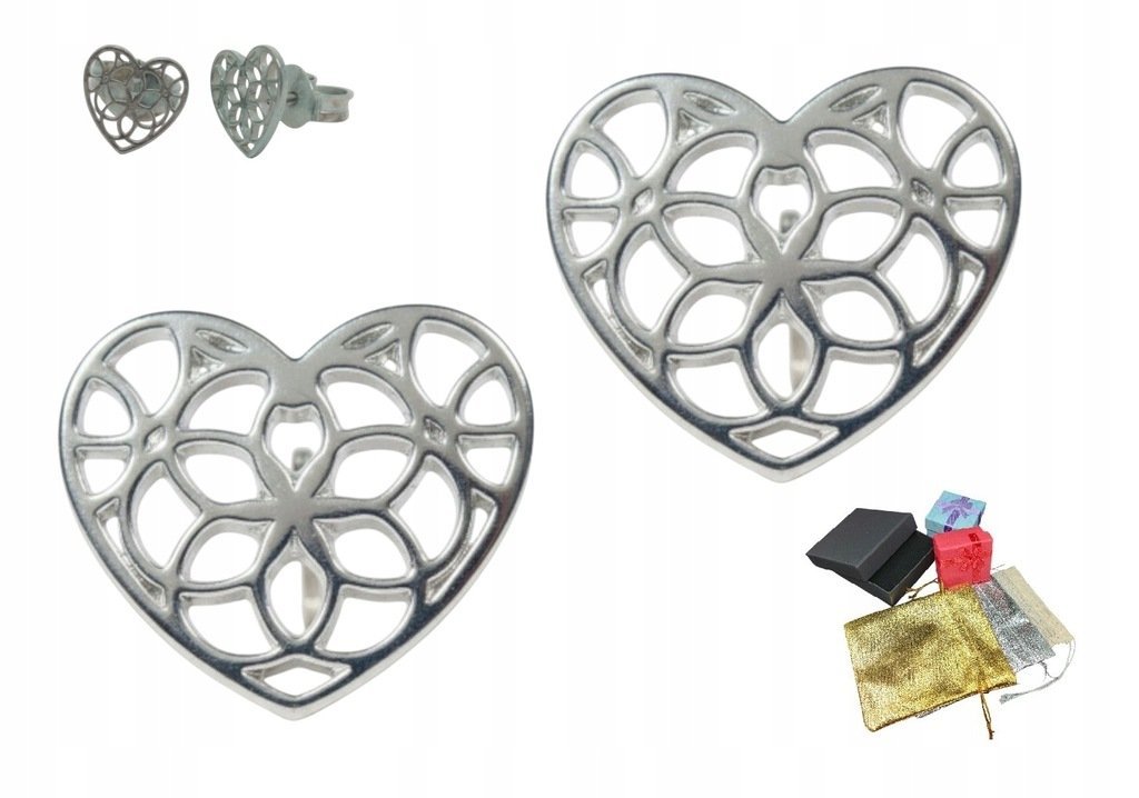 Srebrne 925 Kolczyki Serduszka Wkrętki Sztyfty Na Prezent Gwiazdkę Święta