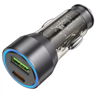 HOCO ładowarka samochodowa USB QC 18W + Typ C 25W PD43W NZ12A transparentna czarna - Akcesoria do smartwatchy - miniaturka - grafika 1