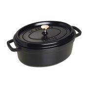 Garnki - Staub Cocotte owalny garnek żeliwny z pokrywką (pojemność 4,25 l, nadaje się do stosowania na płycie indukcyjnej, wnętrze pokryte czarną, matową emalią), czarny, 29 cm FBA_1102925 - miniaturka - grafika 1