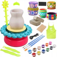 Zabawki interaktywne dla dzieci - KOŁO GARNCARSKIE DLA DZIECI AKCESORIA GLINA FARBY FARTUSZEK DZIAŁA NA USB - miniaturka - grafika 1