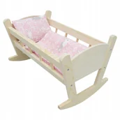 Domki dla lalek - KOŁYSKA DREWNIANA NATURALNA + POŚCIEL KRÓLIK - miniaturka - grafika 1