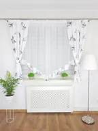 Firany - Firana z modnym wzorem czarnych piór, elegancka firanka do salonu, pokoju - miniaturka - grafika 1