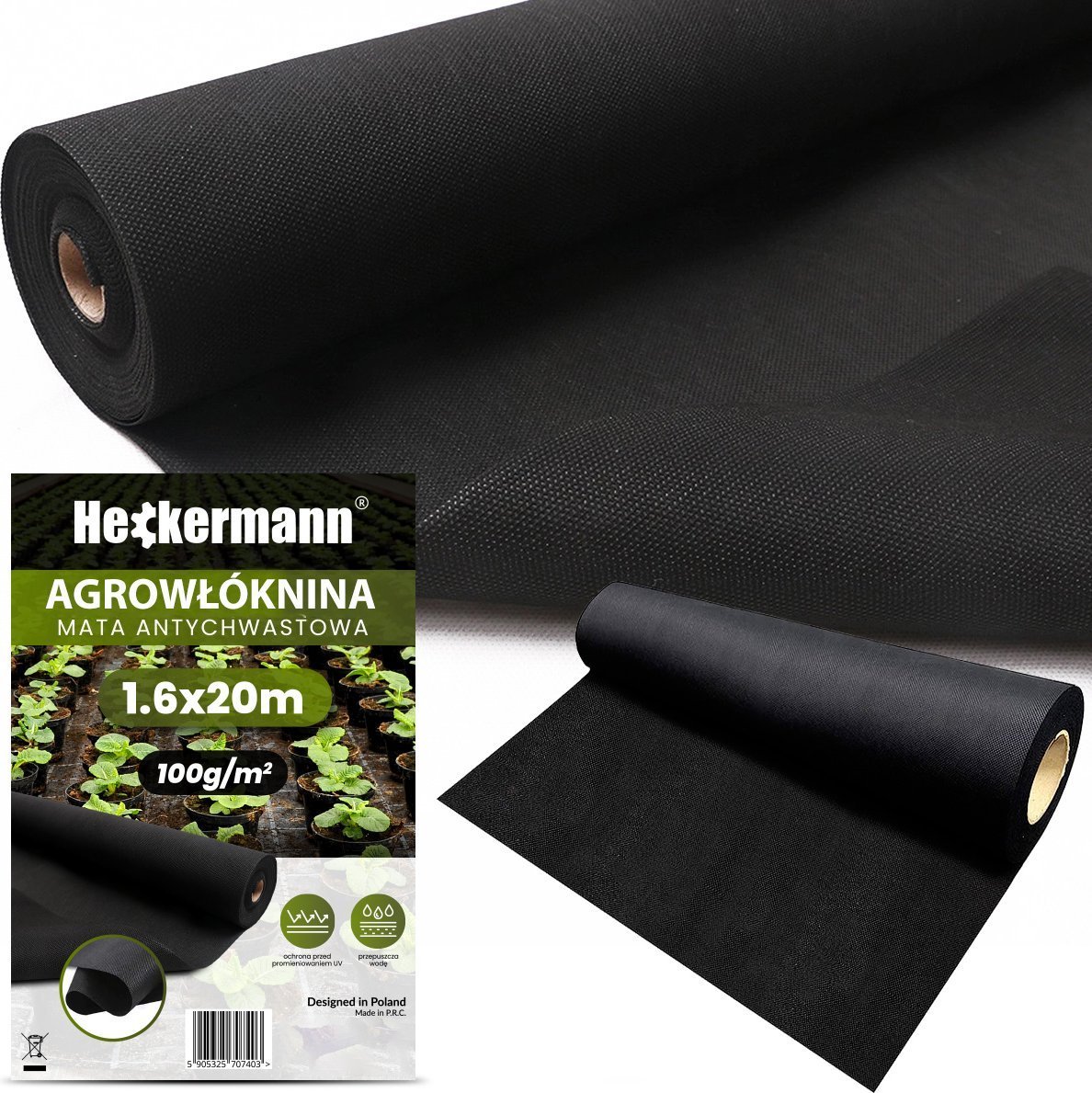 Heckermann Agrowłóknina Heckermann 1,6x20m 100g/m2 Czarna