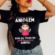 Koszulki i topy damskie - Koszulka damska czarna ''oczywiście że jestem aniołem.." - miniaturka - grafika 1