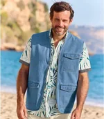 Swetry męskie - Jeansowa kamizelka reporterska Mężczyzna Atlas For Men - Kolor : Niebieski - Rozmiar : 4XL - miniaturka - grafika 1