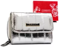 Portfele - Mały portfel damski ze skóry naturalnej portmonetka na suwak ochrona RFID Lorenti, srebrny - miniaturka - grafika 1