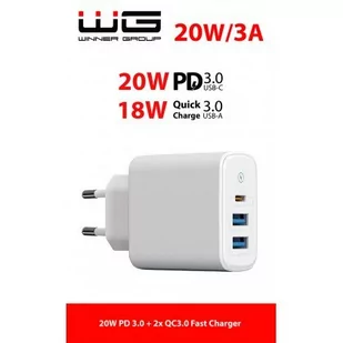 WG Ładowarka sieciowa 2x USB/1x USB-C PD 20W 9921) Biała - Ładowarki do telefonów - miniaturka - grafika 1