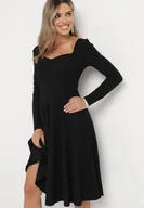 Sukienki - Czarna Rozkloszowana Sukienka Midi z Ozdobnymi Guzikami Aramita - miniaturka - grafika 1