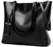 Torebki damskie - Torebka Skórzana Czarna A4 Pojemna Duża Klasyczna - miniaturka - grafika 1