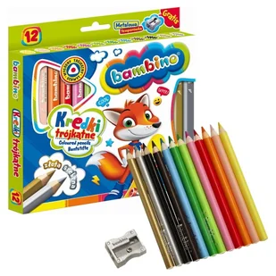 Bambino Kredki Szkolne Trójkątne W Oprawie Drewnianej 12 Kolorów + Temperówka - Szkolne artykuły papiernicze - miniaturka - grafika 1