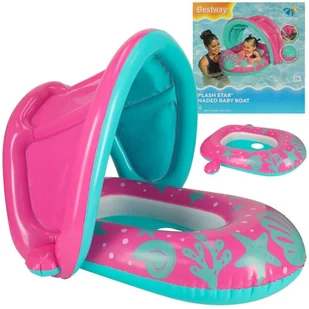 BESTWAY 34091 Kółko do pływania dla niemowląt koło pontonik dla dzieci dmuchany z siedziskiem z daszkiem różowy 1-2lata 18kg - Materace dmuchane i koła do pływania - miniaturka - grafika 1