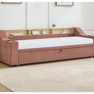 Meble do sypialni - Łóżko wysuwane 2 x 80 x 200 cm ze skrzynią i i portem USB - Tkanina - Różowy - ORAVAYA - miniaturka - grafika 1