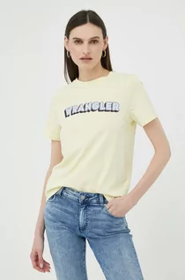 Koszulki sportowe damskie - Wrangler t-shirt bawełniany kolor żółty - grafika 1