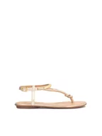 Sandały damskie - Skórzane płaskie sandały typu japonki - miniaturka - grafika 1