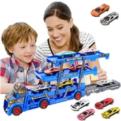 Samochody i pojazdy dla dzieci - TIR laweta + 6 resoraki autka wyrzutnia ciężarówka - miniaturka - grafika 1
