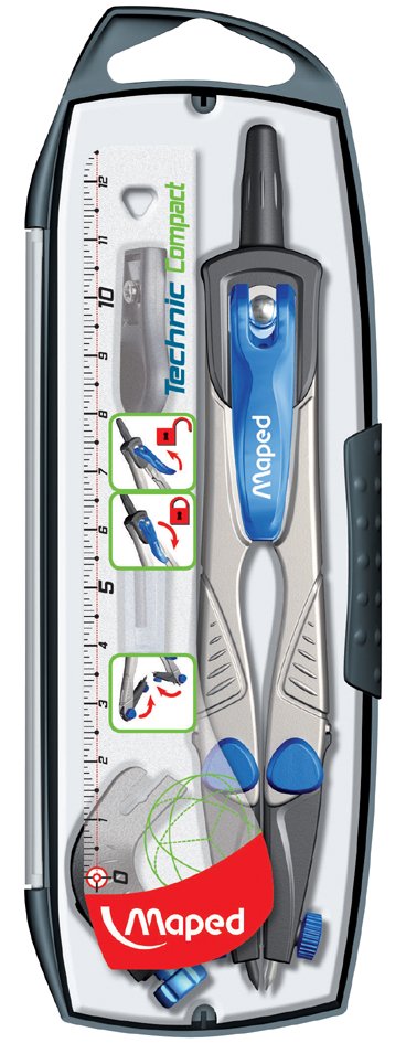 Maped - kompas Technic Compact 4-częściowe pudełko z kompasem: 1 kompas Technic Compact, 1 uniwersalna wkładka, 1 ...