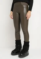 Legginsy - Brązowe Legginsy z Ekoskóry z Wysokim Stanem Feliora - miniaturka - grafika 1