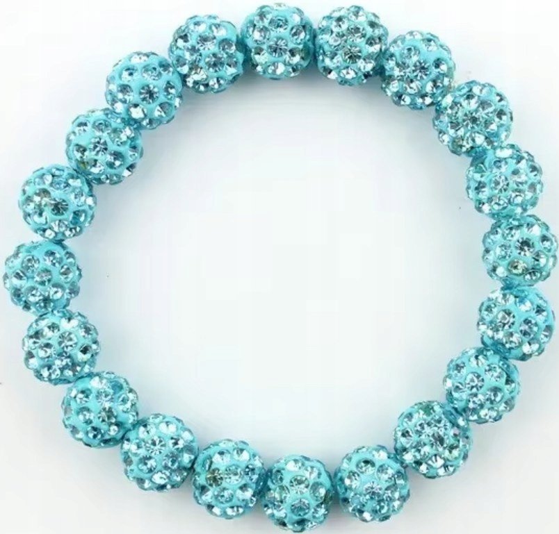 Niebieska Bransoletka z Koralików Shamballa Elastyczna Ręcznie Robiona