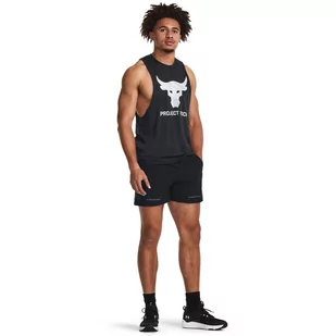 Męskie spodenki treningowe Under Armour Project Rock 5" Woven Short - czarne - UNDER ARMOUR - Spodnie sportowe męskie - miniaturka - grafika 1