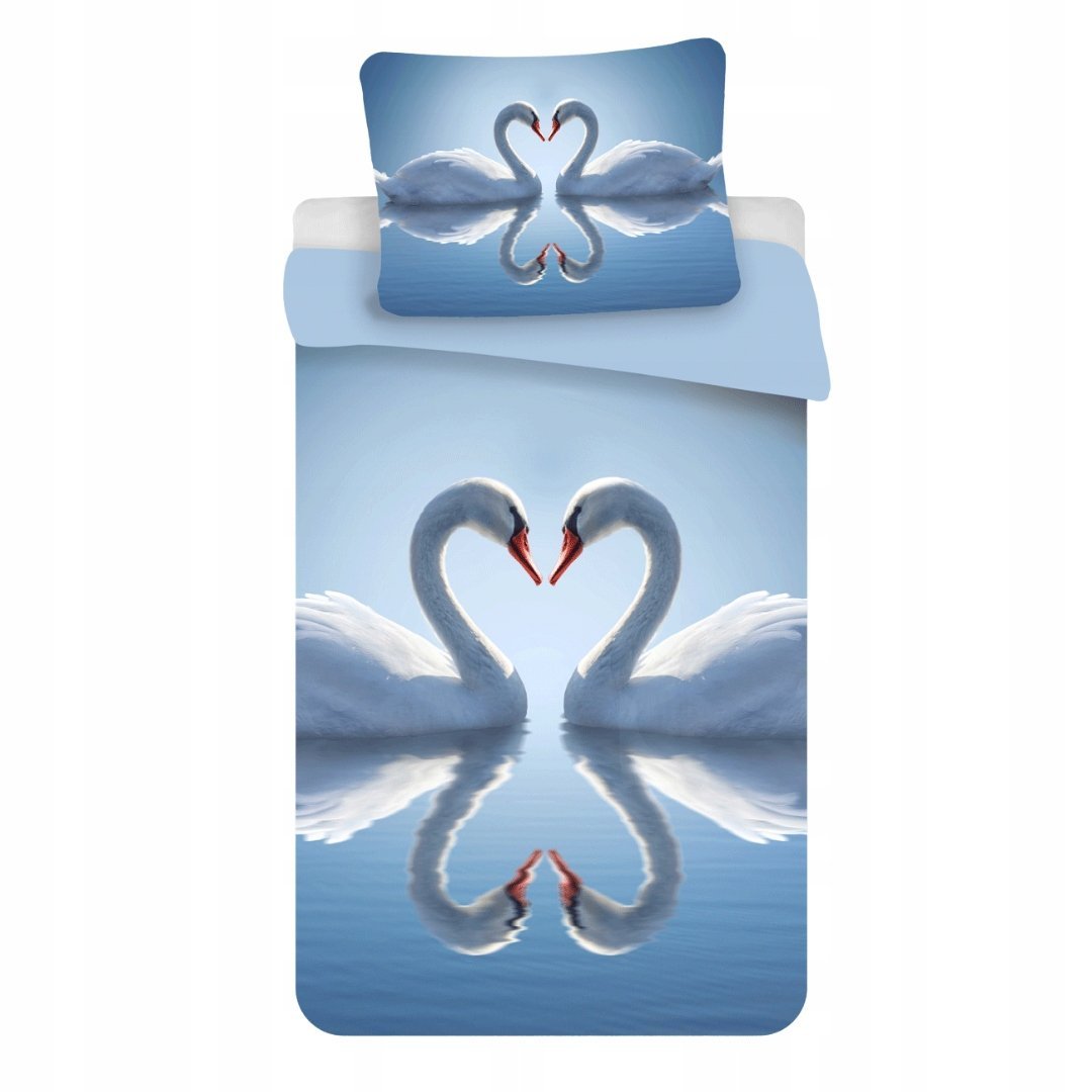 Pościel 140x200 Łabędzie Romantyczny Wzór Niebieska Elegancka