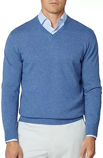 Hackett London Sweter męski Merino Cash Mix V, niebieski (stalowy niebieski), XXL - Swetry męskie - miniaturka - grafika 1
