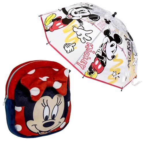 WELL HOME MOBILIARIO & DECORACIÓN Mickey Mouse, standardowy plecak dziecięcy i parasol dziecięcy, Biały, Estándar
