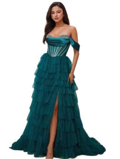SHEIN SUKNIA WIECZOROWA ZIELONA ZDOBIONA MAXI XL 1ŁYF